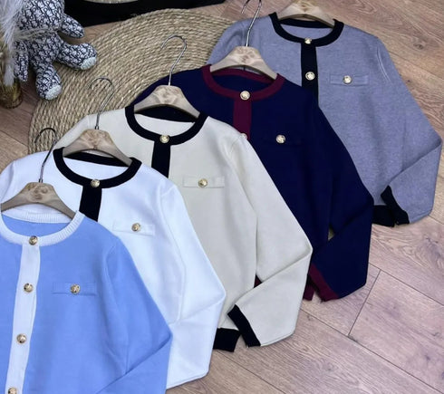 Color Contrast Knitted Cardigans